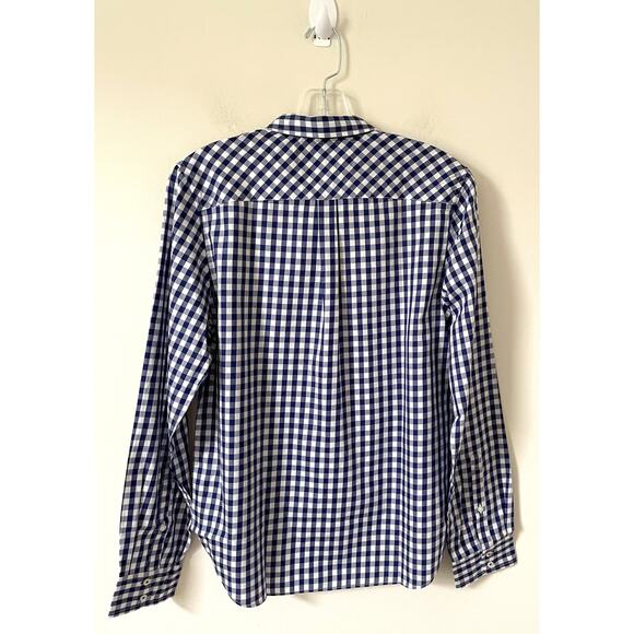 UNTUCKit Gingham Plaid Long Sleeve Button Down Shirt Navy Blue White Size 14 NEW - Picture 2 of 11